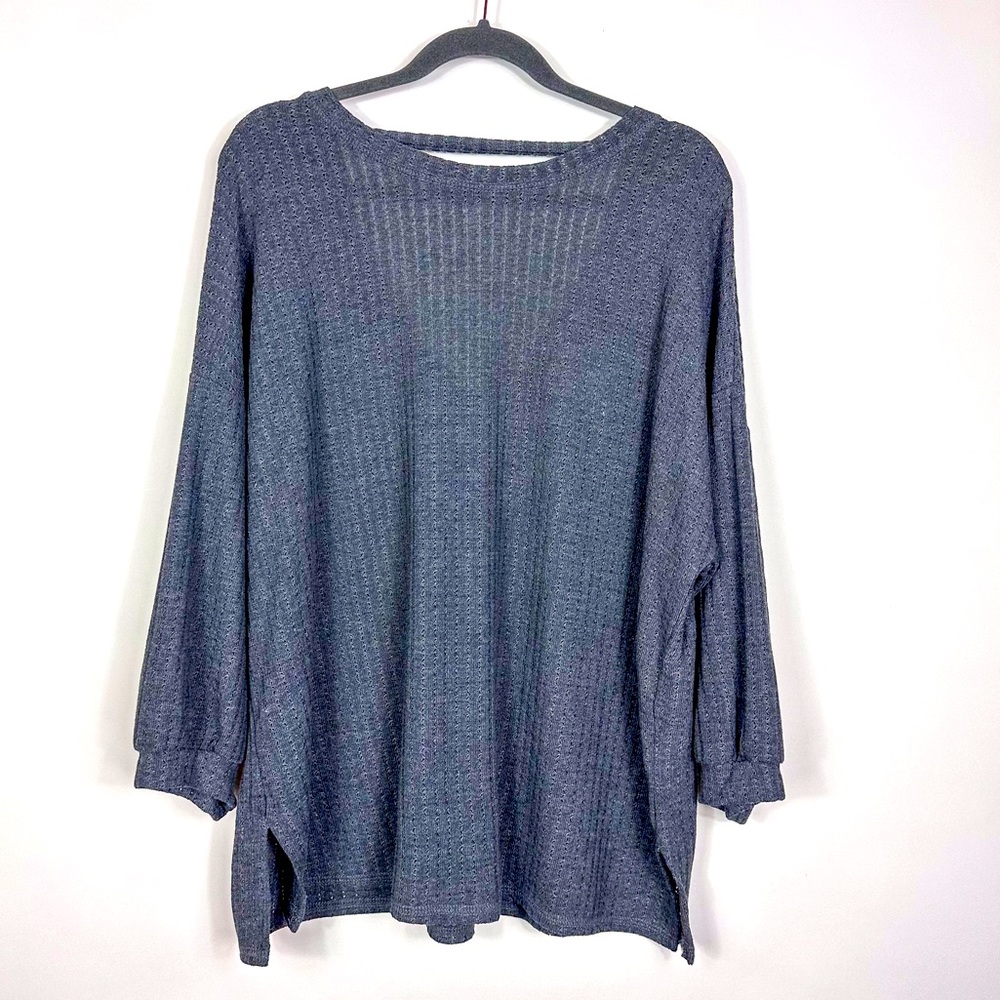 Chic Soul Gray Patterned Long Sleeve Knit Blouse